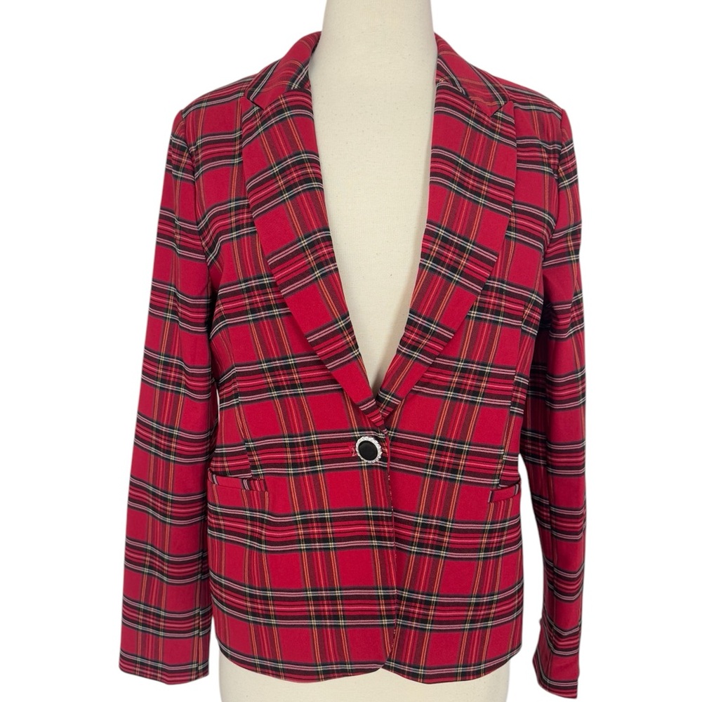 Autres Filles Women's Red One-Button Plaid Blazer Size M NWT